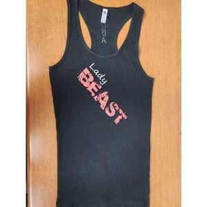 Lady Beast XL Black ribbed tank with Lady in white and Beast in pink